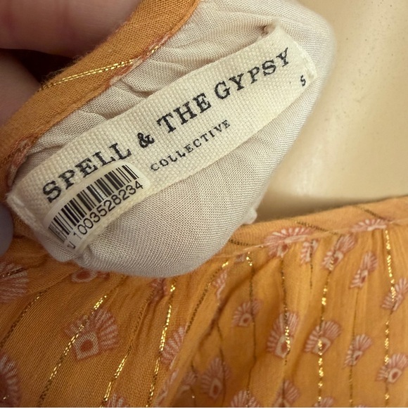 SPELL coco lei flutter sleeve playdress caramel Metallic floral mini dress small - Picture 11 of 12